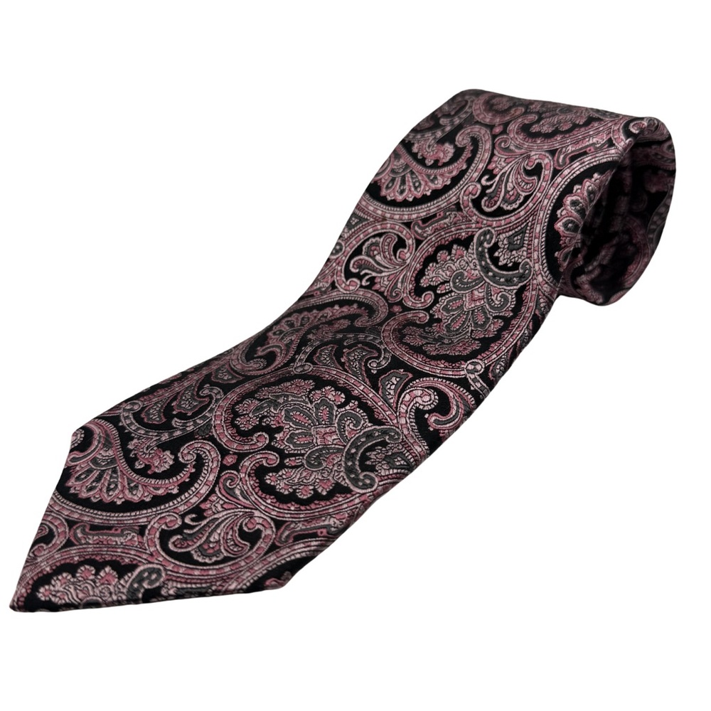 Robert Talbott Silk Tie, Black & Pink, Made in USA, Like New